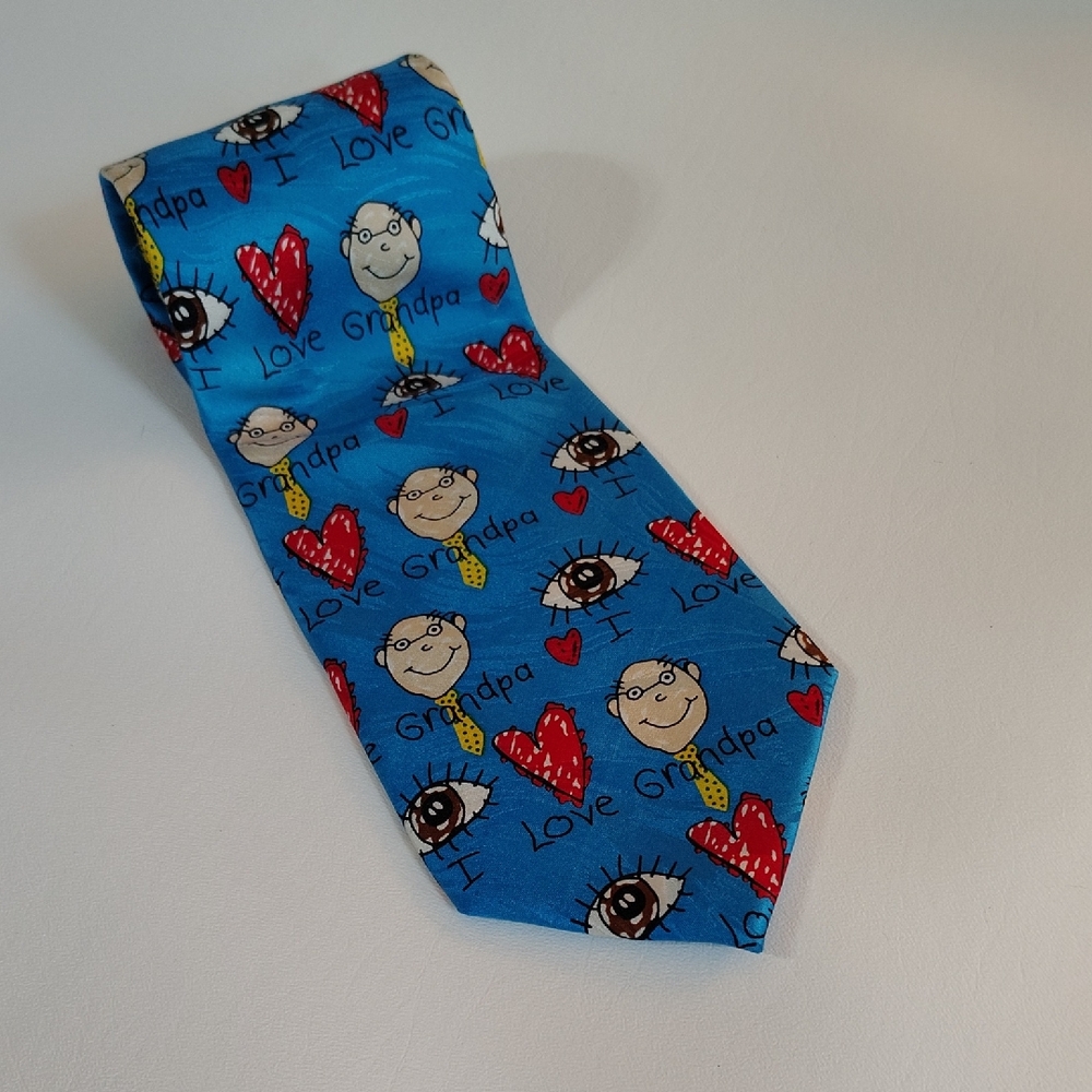 Silk Tie Necktie I Love Grandpa Blue Father's Day Novelty Birthday Humorous Cute